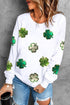White Four Leaf Clover Patched Graphic St Patricks Sweatshirt
