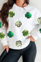 White Four Leaf Clover Patched Graphic St Patricks Sweatshirt