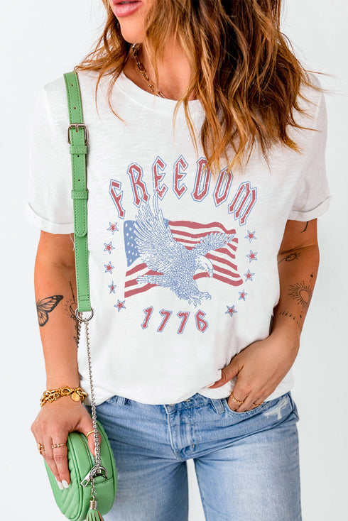 White Freedom Eagle Flag Print 1776 Graphic Tee
