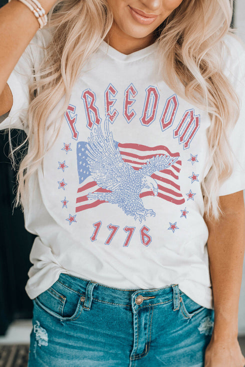 White Freedom Eagle Flag Print 1776 Graphic Tee
