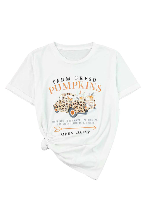 White Fresh Pumpkins Leopard Truck Graphic Tee