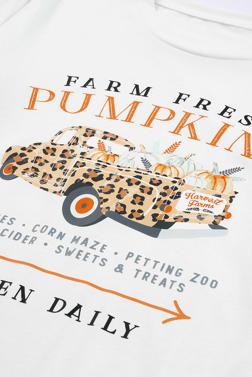 White Fresh Pumpkins Leopard Truck Graphic Tee