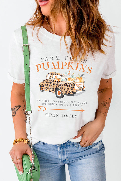 White Fresh Pumpkins Leopard Truck Graphic Tee
