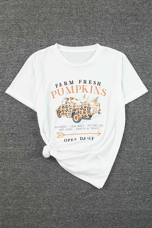 White Fresh Pumpkins Leopard Truck Graphic Tee