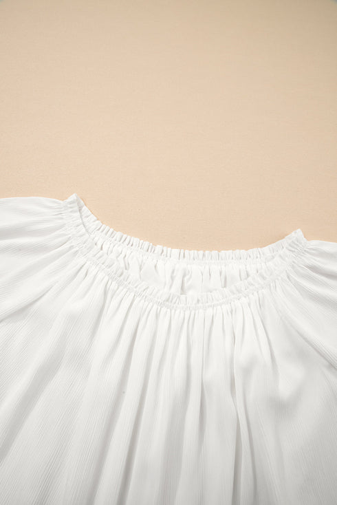 White Frilly Off Shoulder Lace Insert Sleeve Textured Blouse