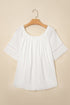 White Frilly Off Shoulder Lace Insert Sleeve Textured Blouse