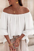 White Frilly Off Shoulder Lace Insert Sleeve Textured Blouse