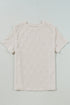 White Geometric Embroidered Slim Fit O Neck T Shirt