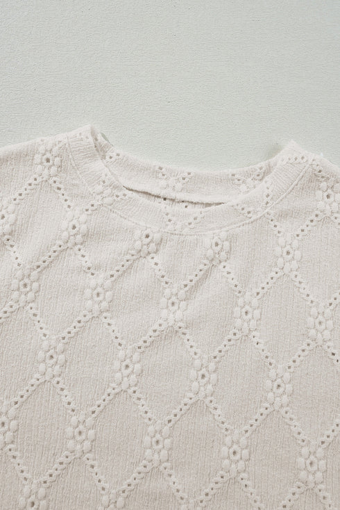 White Geometric Embroidered Slim Fit O Neck T Shirt