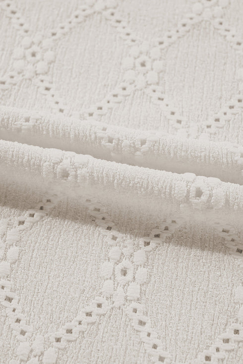 White Geometric Embroidered Slim Fit O Neck T Shirt