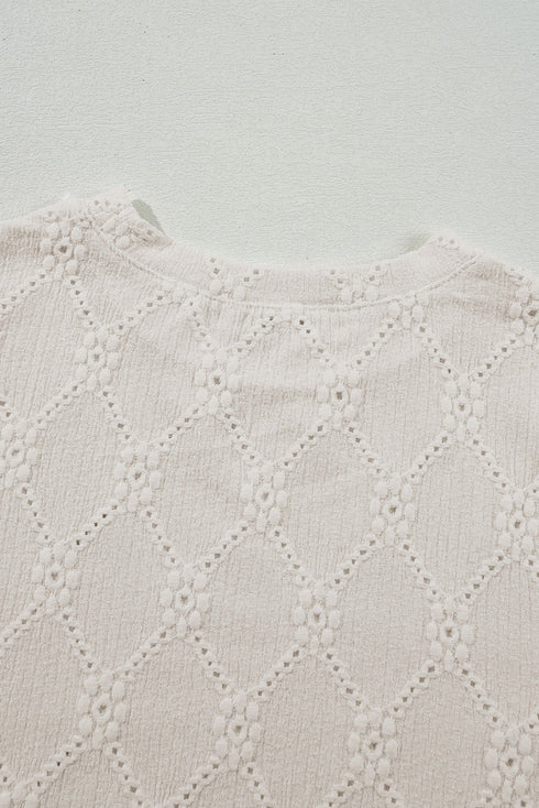 White Geometric Embroidered Slim Fit O Neck T Shirt