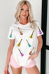 White Guitar Patched Graphic Crew Neck Tee