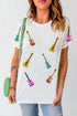 White Guitar Patched Graphic Crew Neck Tee