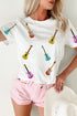 White Guitar Patched Graphic Crew Neck Tee
