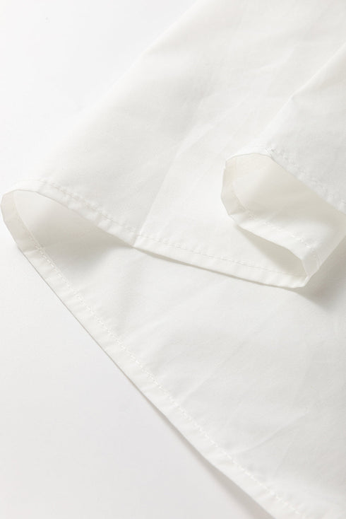 White Half Button Lace Patchwork Flutter Sleeve Blouse