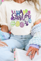 White Happy Easter Sequin Patched Casual Tee