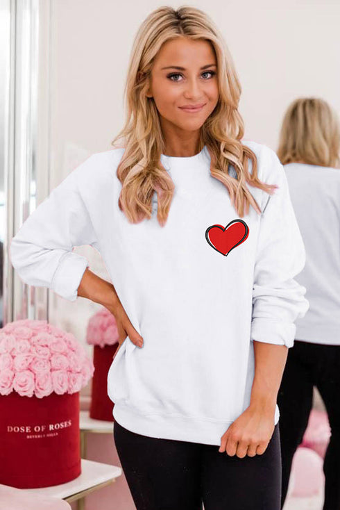 White Heart Shaped Embroidered Pullover Sweatshirt
