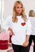 White Heart Shaped Embroidered Pullover Sweatshirt