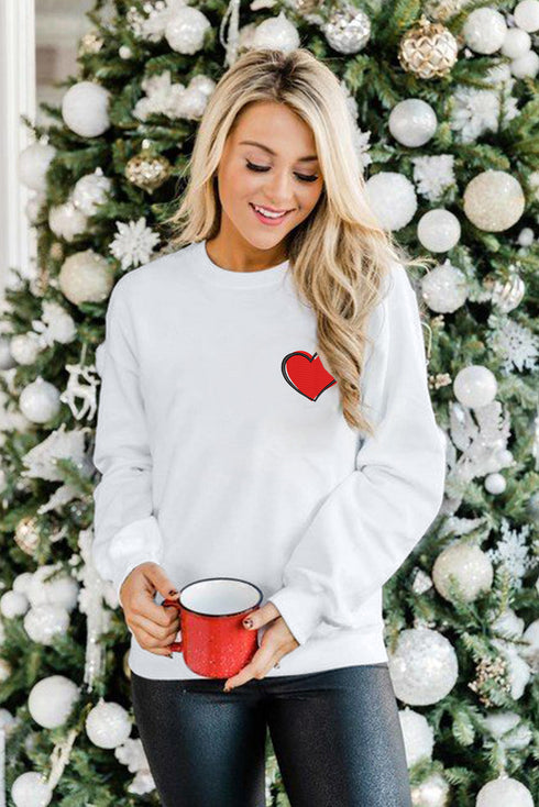 White Heart Shaped Embroidered Pullover Sweatshirt