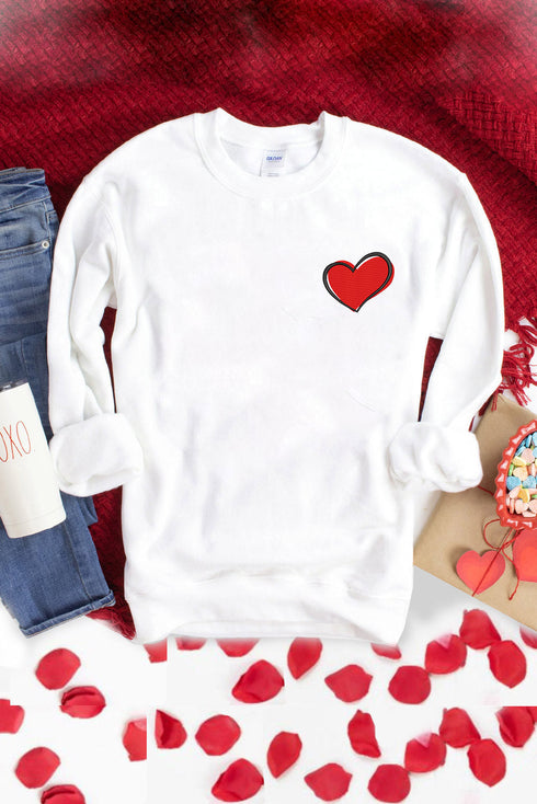 White Heart Shaped Embroidered Pullover Sweatshirt