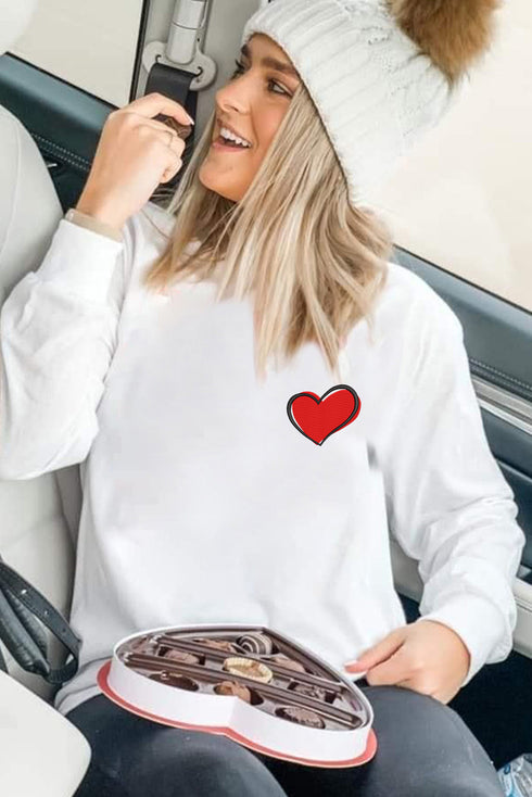 White Heart Shaped Embroidered Pullover Sweatshirt