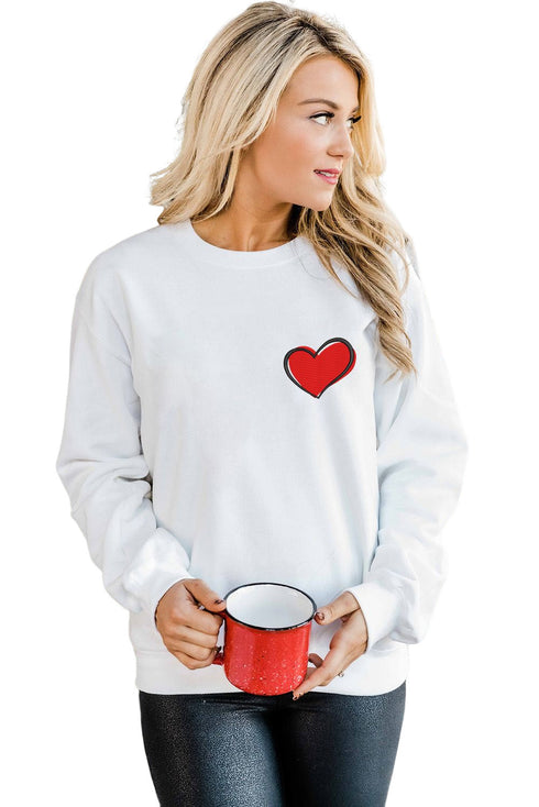 White Heart Shaped Embroidered Pullover Sweatshirt