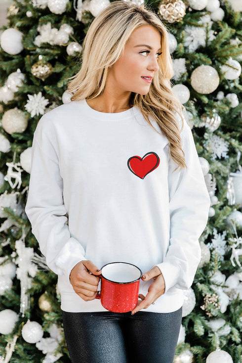 White Heart Shaped Embroidered Pullover Sweatshirt