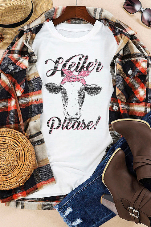 White Heifer Please Cute Graphic Print T Shirt