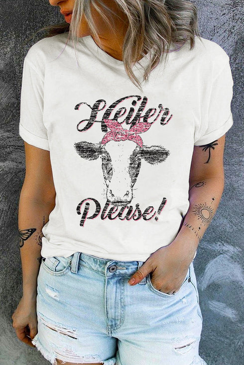 White Heifer Please Cute Graphic Print T Shirt