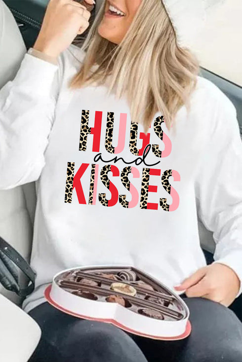 White Hugs And Kisses Leopard Long Sleeve Sweatshirt