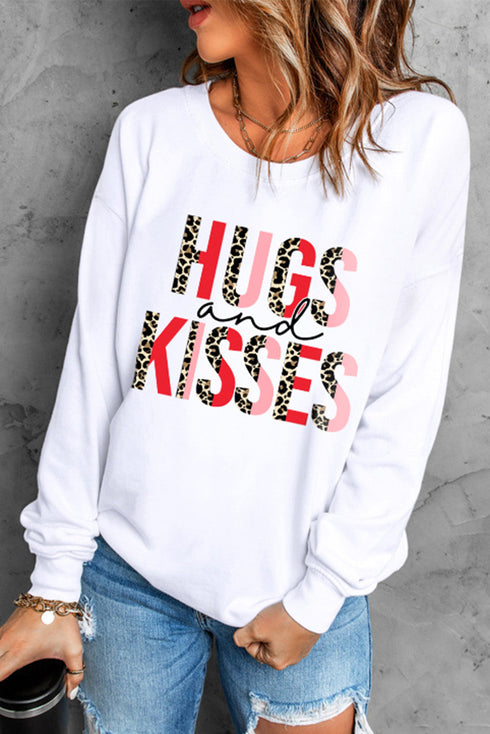 White Hugs And Kisses Leopard Long Sleeve Sweatshirt