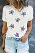 White Independence Day Sequin Star Patched T Shirt