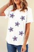 White Independence Day Sequin Star Patched T Shirt