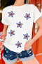White Independence Day Sequin Star Patched T Shirt