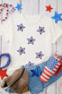 White Independence Day Sequin Star Patched T Shirt