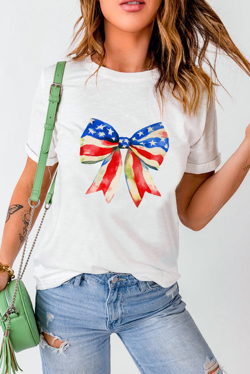 White Independence Day Splash Bow Pattern T Shirt