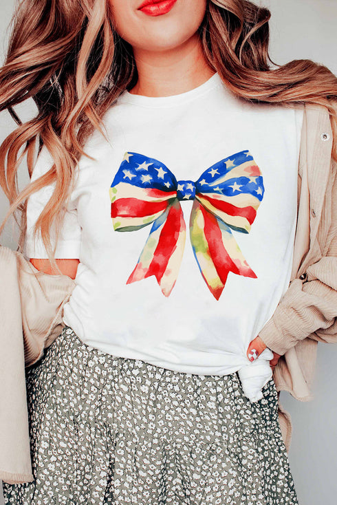 White Independence Day Splash Bow Pattern T Shirt
