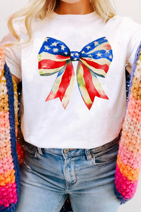 White Independence Day Splash Bow Pattern T Shirt