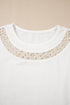 White Lace Crochet Crew Neck Casual T Shirt