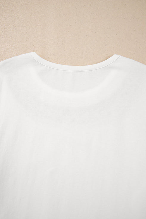 White Lace Crochet Crew Neck Casual T Shirt