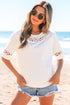 White Lace Crochet Crew Neck Casual T Shirt