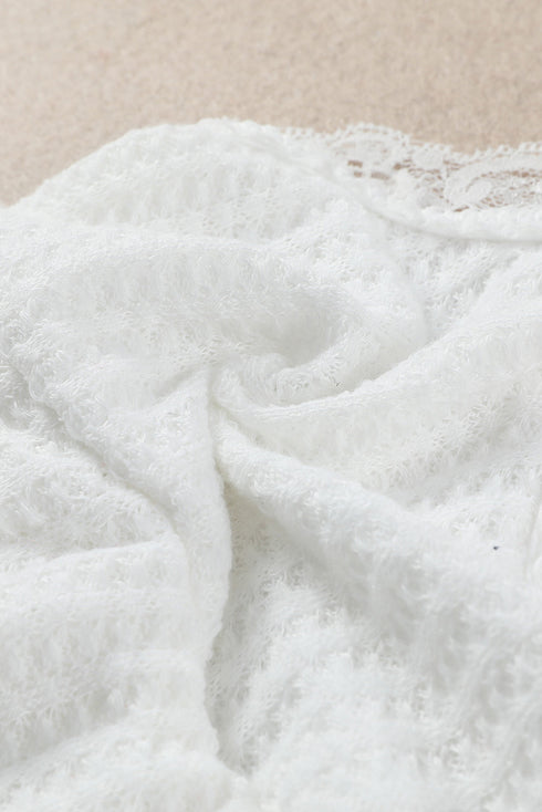 White Lace Crochet Rib Knitted Crop Top