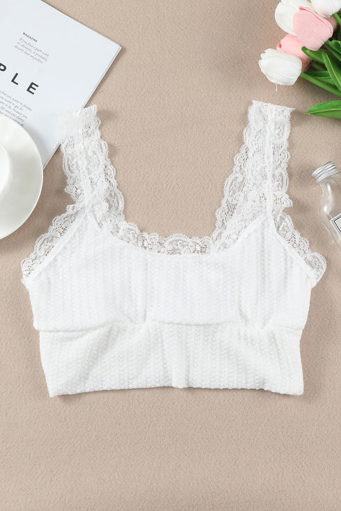 White Lace Crochet Rib Knitted Crop Top