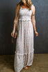 White Lace Frilly Straps Shirred Floral Maxi Dress