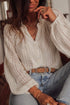 White Lace Hollow Out Puff Sleeve Button Up Shirt