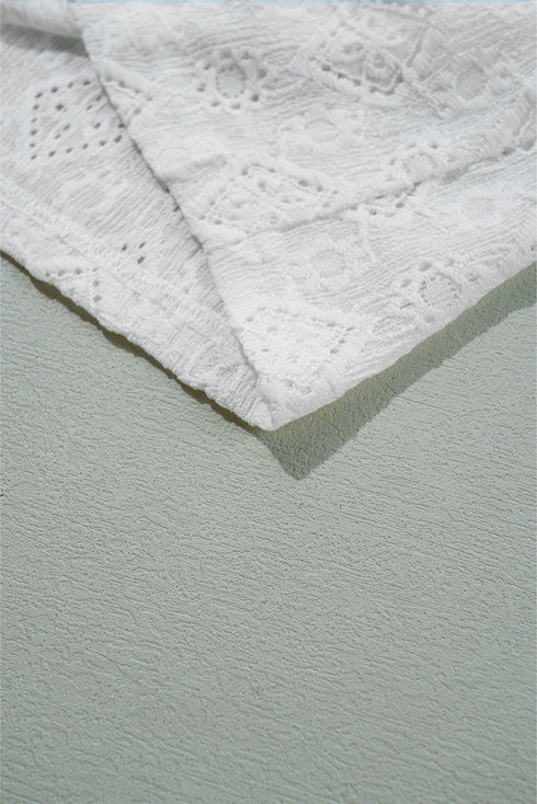 White Lace Puff Sleeve V Neck Button Up Shirt