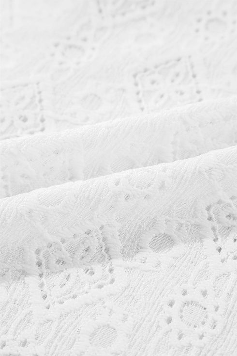 White Lace Puff Sleeve V Neck Button Up Shirt