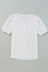 White Lace Puff Sleeve V Neck Button Up Shirt