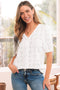 White Lace Puff Sleeve V Neck Button Up Shirt