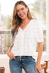White Lace Puff Sleeve V Neck Button Up Shirt